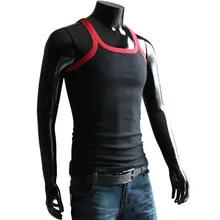 EBay лето стиль простой крутой цвет покрытый край мода квадратный воротник жилет мужской Slim Fit Мода майка