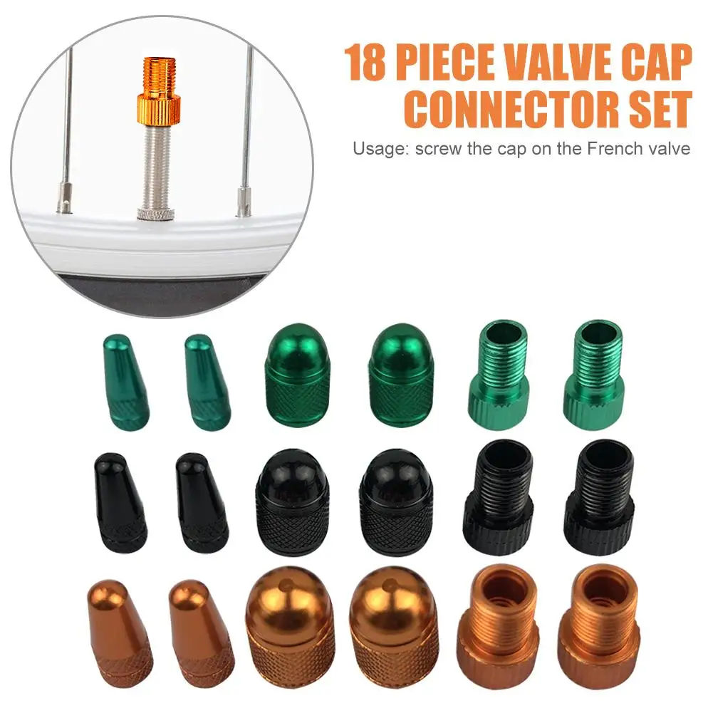 18pcs Claasic CNC Aluminum Tire Stem Hot Sale Outdoor Schrader French Valve Caps Cover with Adapter Bike Accessory