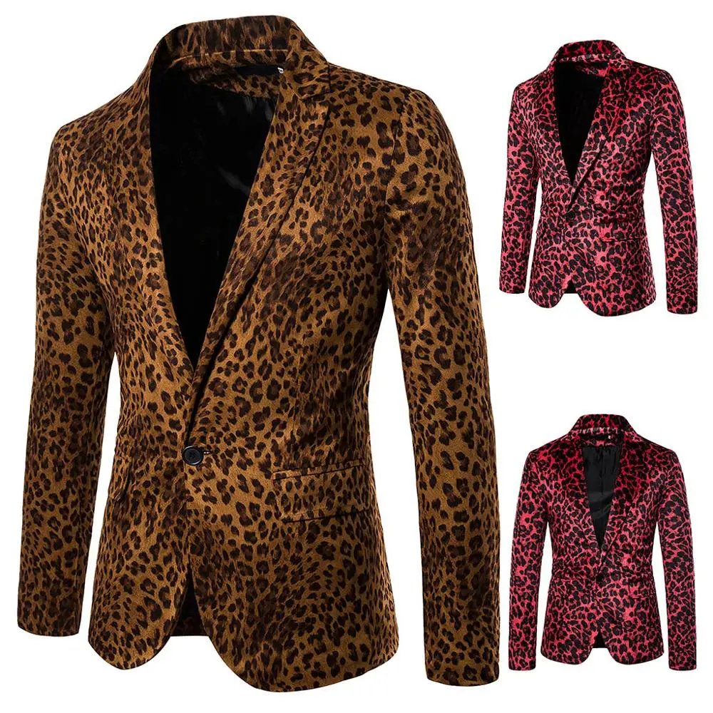

Men's Slim Leopard Print Small Suit Flower Blazer Night Male Singer Costume Korean Style Fashion Sexy Nightclub Coat