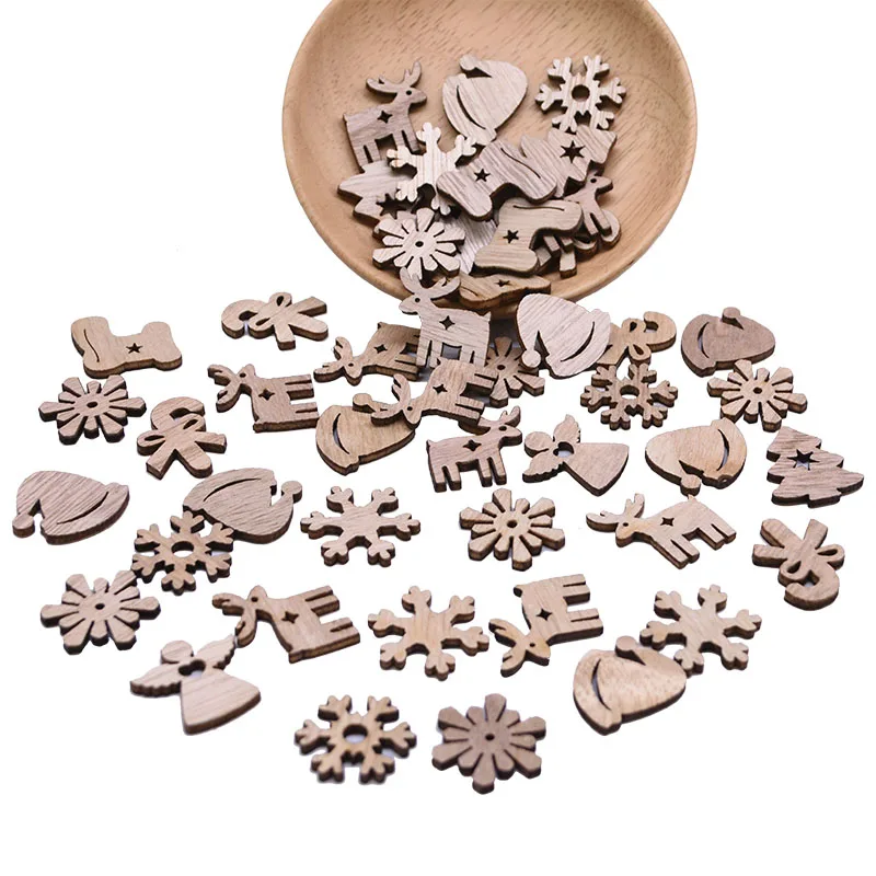 50pcs Wooden 2020 Christmas Decorations Mini Tree Ornaments Santa Claus Snowman Deer Xmas Party for Home New Year Decoration | Дом и сад