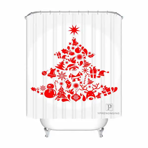 Shower Curtain Пользовательские Водонепроницаемый душ Шторы красный Рождественская елка напечатаны Ванная комната Декор различные размеры#180324-01-32 - Цвет: Shower Curtain