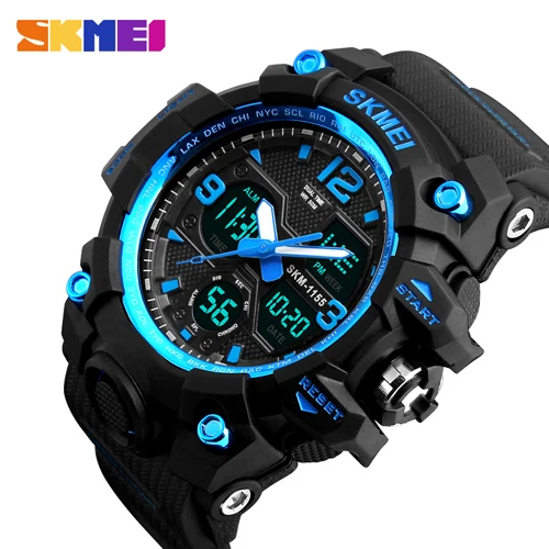SKMEI брендовые военные мужские спортивные часы Роскошные водонепроницаемые кварцевые аналоговые часы мужские модные светодиодный цифровые часы Relogio Masculino - Цвет: Blue