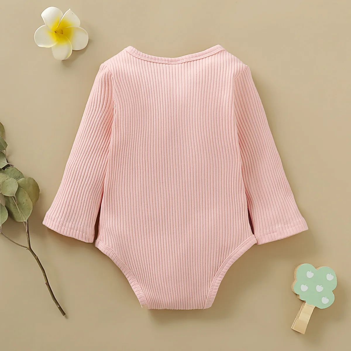 

Ins2019 Autumn Hot Selling Knitted Pure Cotton One Piece Western Style Solid Color Romper Long Sleeve Bell Sleeve Pink Crawling