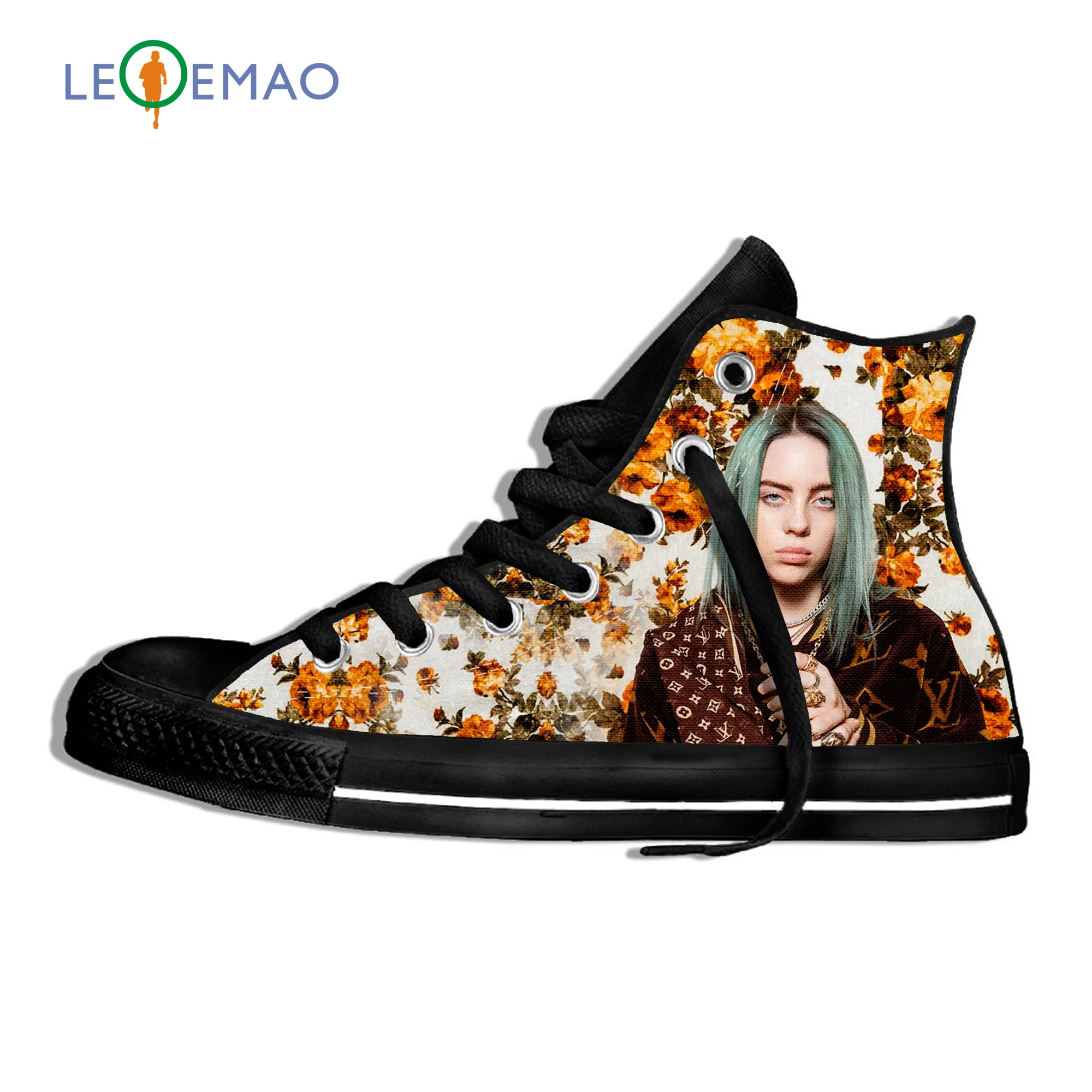 

Fashion Women Casual 3D Billie Eilish Printed Shoes Female Lace-up Flats Girl High Top Canvas Shoes Women Walking Shoes