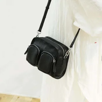 

Woman Cowhide Shoulder Bag Korean Vintage Pockets Genuine Leather Crossbody Bags High Quality Lady Hand Bag Woman Messenger Bags