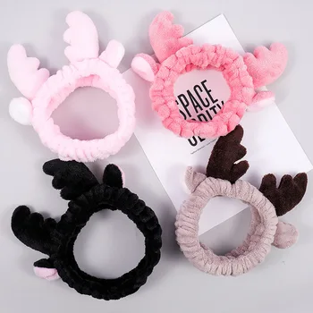 

Flannel Christmas Antler Hair Band Makeup Hair Hoop Wash Face Scarf Wash Gargle Gray Pink Black Brown Christmas Deer