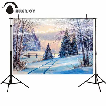 

Allenjoy winter photography backdrop forest snow winter light post christmas decoration photophone background photo studio