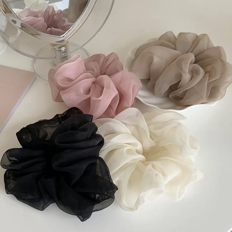 

AOMU 2021 Korea Big Size Organza Hair Scrunchies Women Elastic Hair Bands Girls Headwear Ponytail Holder Hair Accessories