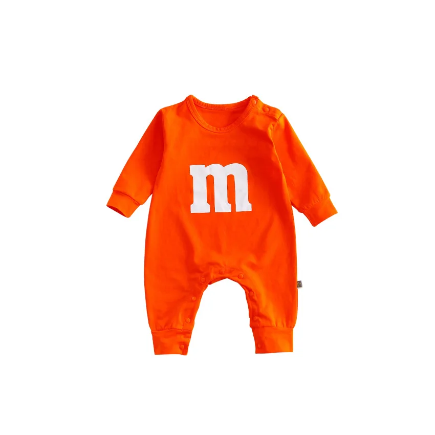 New Fashion Baby Boy Girl Letter M Romper Newborn Kids Long Sleeve Cartoon Printing Jumpsuit Casual Infant Clothing Outwear