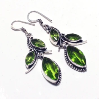 

Genuine Peridot Silver Overlay on Copper Earrings ,Hand made Women Jewelry Gift , E5313