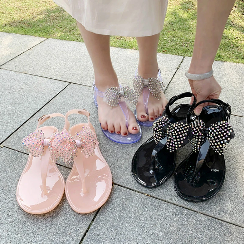 Sandalias de verano lazo de diamante multicolor para mujer, zapatos planos resistentes al desgaste, informales, impermeables, a la moda, para playa|Sandalias de mujer| - AliExpress