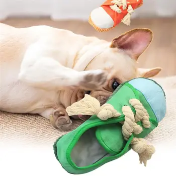 

Shoes Shape Squeaky Toy Durable Braided Rope Bite Toy Resistant Chewing Sound Playing Toy Pet Interactive Supplies