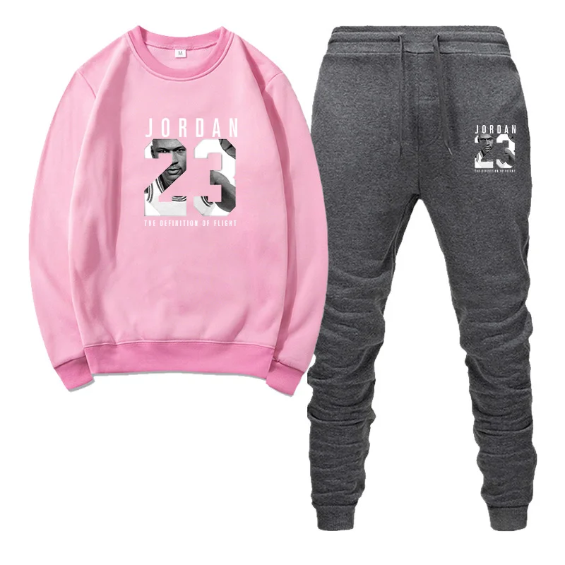 Pink and dark gray Осенне-зимние новые мужские спортивные костюмы, спортивные мужские комплекты одежды, Топы+ штаны, Мужская толстовка, мужской брендовый комплект с капюшоном - Цвет: Pink and dark gray