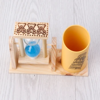

Timer Wood Pen Holder Office Desk Accessories with Hourglass Scrub Pencil Holder