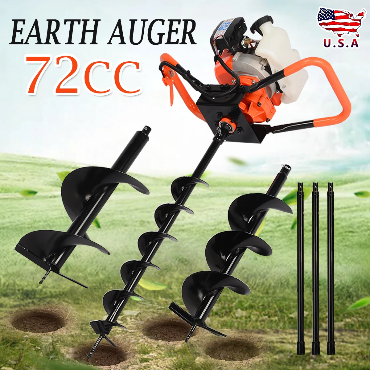 

Earth Auger Drill Bit+ 72cc Gasoline Power Post Hole Digger for Garden Farm Ground Drill Machine Power Tools Accessories