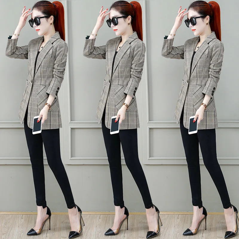 

Plaid Suit Women's 2019 Spring And Autumn New Style Korean-style Loose Fashionable on Clothes Early Autumn Clothing Business Ele