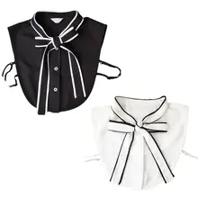 Офисная женская блузка со съемными полурубашками, сплошной цвет, лента, бант, пуговица, женский воротник, колье, аксессуары для одежды