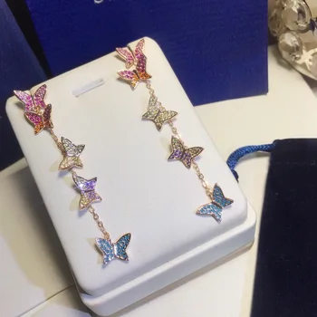 

Fashion brand Five colorful butterfly stud earrings shiny full small drill tassel earrings for Women girl party style jewelry