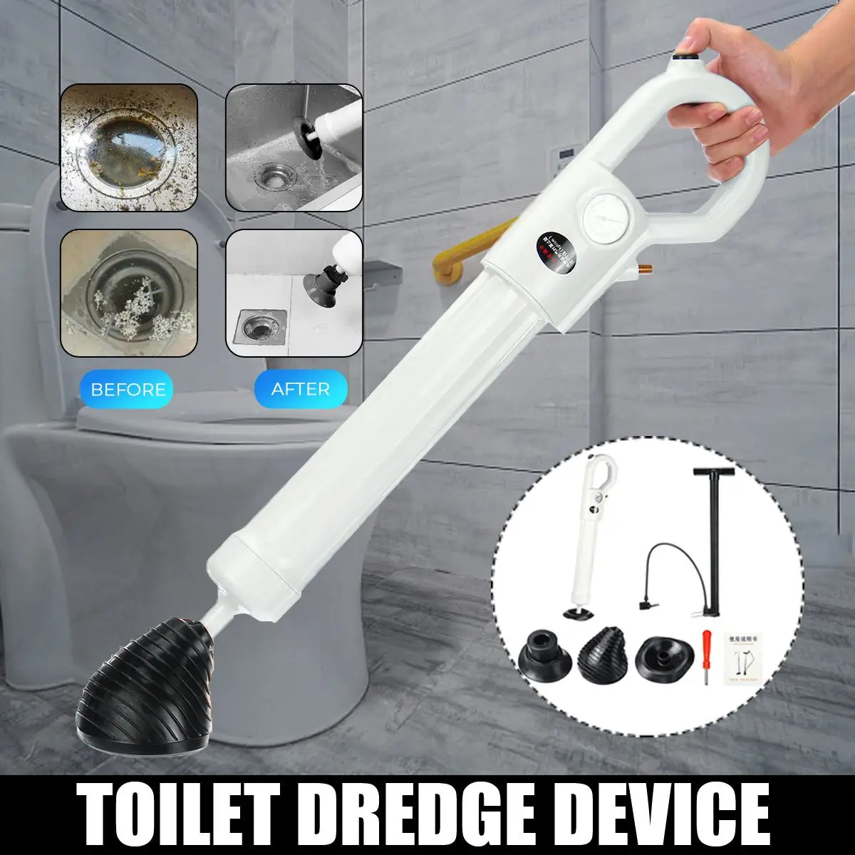 

High Pressure Pump Cleaner Dredge Toilet Plunger Air Drain Sink Pipe Clogged Remover With Inflator Bathroom Pipe Bathtub