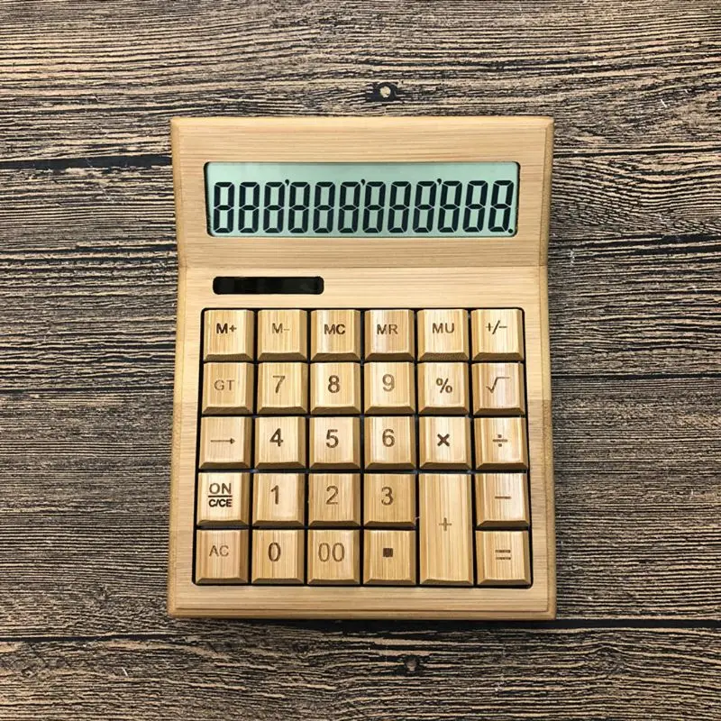 Functional Desktop Calculator Solar Power Bamboo Calculators with Large Display E65A 4