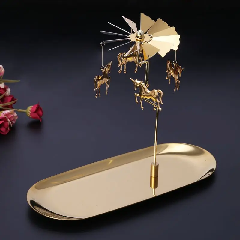 Рождество Магнитный вращающийся карусель Tealight подсвечник металлическая подставка