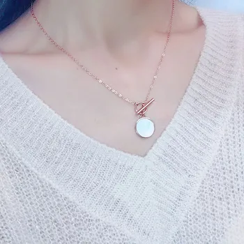 

YUN RUO Black White Shell Double-sided Pendant Necklace Rose Gold Color Fashion Titanium Steel Woman Jewelry Gift Drop Shipping