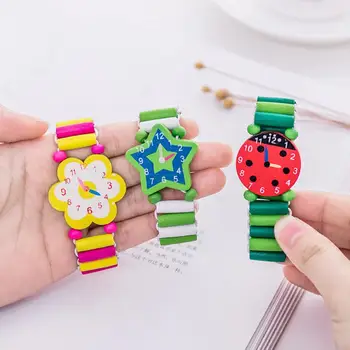 

1pc Boys Girls Wristwatches Kids Cartoon Wooden Crafts Bracelet Watch Toy Children Student Xmas Toys Gift Random Style Color