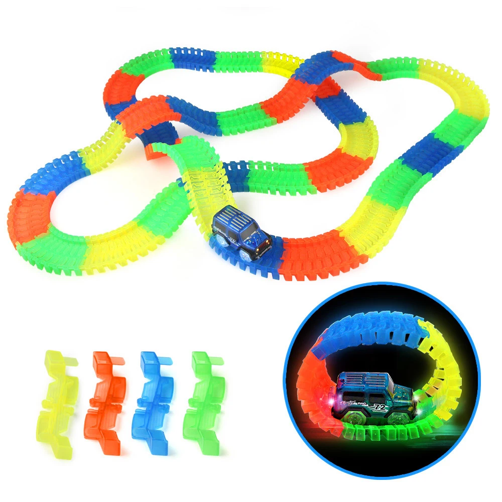Glowing in the Dark Race Car Track LED Flashing Car Model DIY Assembly