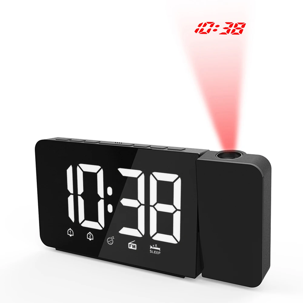 

USB Projection Alarm Clock LED Display Time Digital Alarm Clock with Rotatable Projector Dual Alarm FM Radio Snooze Function