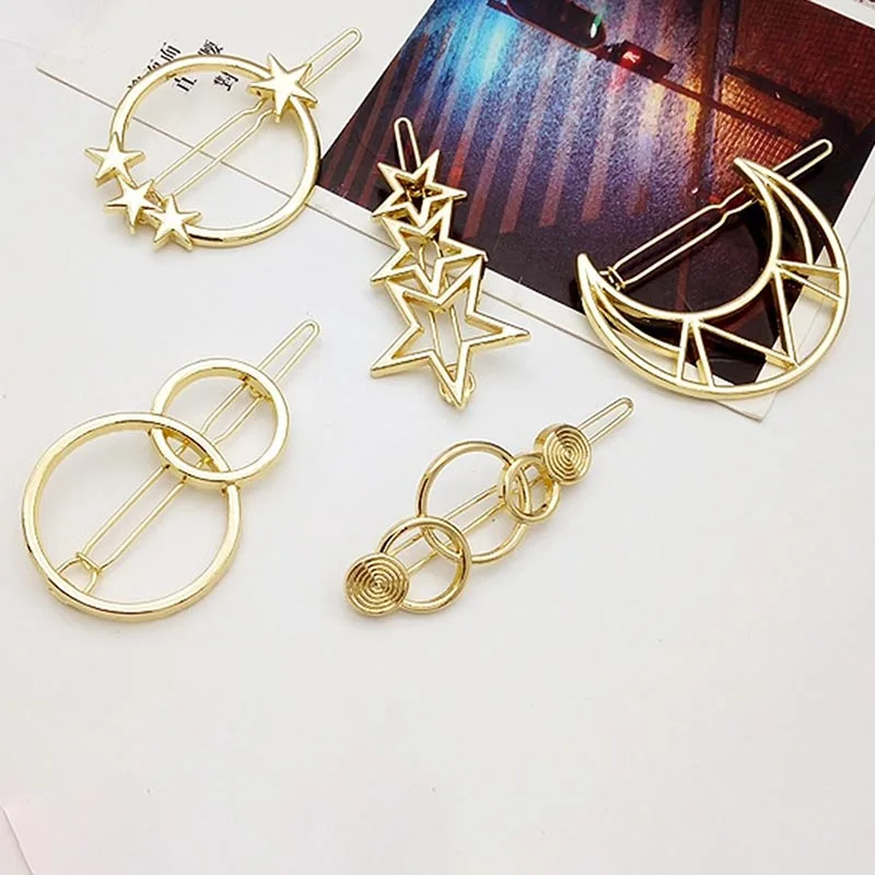 Fashion Women Hair Accessories Triangle Hair Clip Pin Metal Geometric Alloy Moon Circle Hairgrip Barrette Girls Holder