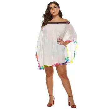 

Plus Size Women Irregular Poncho Stitching Colored Loose Slash Collar Pullover Beach Sunscreen Shirt new 1