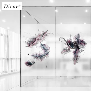 

DICOR Art Feathers Decorative Window Film Stained Glass Pattern Window Sticker Frosted Glass Modern Home Decor No Glue BLT1223