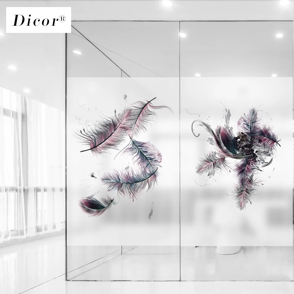 Декоративная оконная пленка DICOR Art с перьями витражный узор наклейка на окно