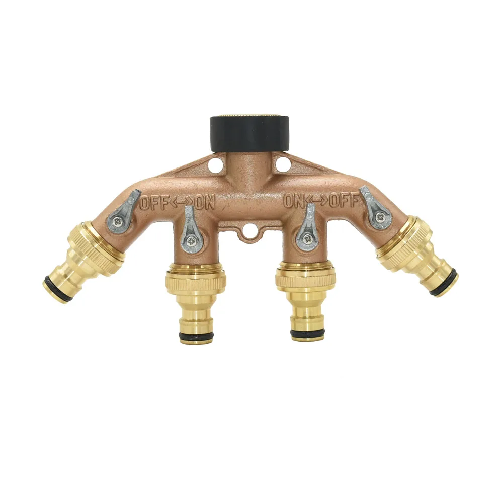 Brass 3/4 Thread 4-way Garden Tap Water Splitter Water Pipe 4 way Splitter Female 3/4 Irrigation Valve 1pcs best Watering & Irrigation Kits