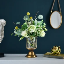 Ретро Золотая ваза-Кубок цветочное устройство светильник Роскошная гостиная стол Спальня Стекло Цветочная композиция Цветочные декоративные украшения