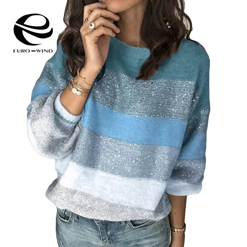 Plus Size Loose Casual Knit Sweater Women Autumn Female Pullover Long Sleeve Striped Knitted Sweaters Femme Elegant Clothes