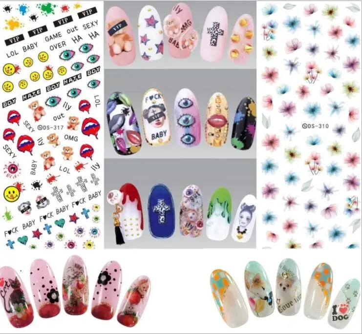 

Hot Watermark Slider Nail Stickers Decal Water Transfer Tattoo Flower Peacock Decoration Manicure Adhesive Tip 128*54MM
