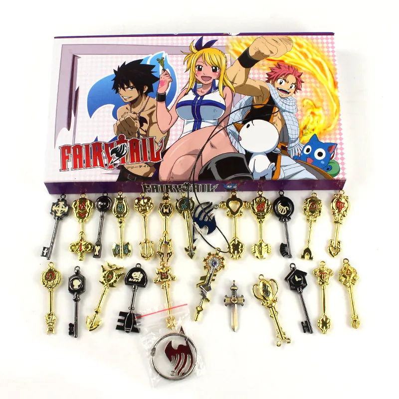 25pcs/Set Fairy Tail Figures Keys of Lucy Heartfilia Celestial Spirit Magic Tools Cosplay Anime Collectible Model Toys 5-7.5cm