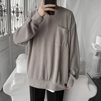 

Men Loose Sweater 2019 Fall Winter O-Neck Simple Style Men Pullovers Tops Male Solid Knitted Sweaters Men Fashion Casual Clothes