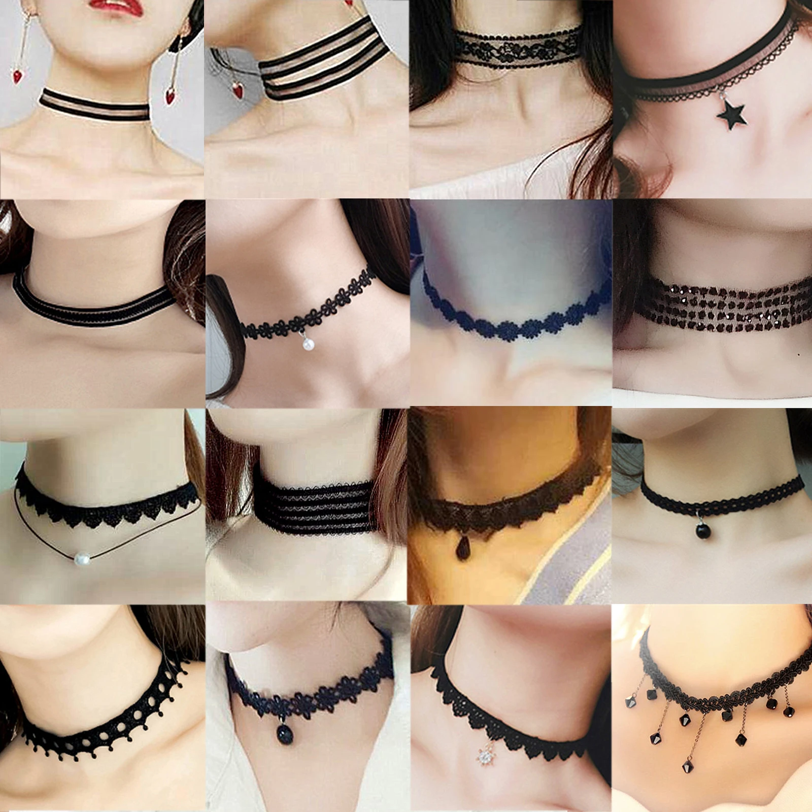 Gargantilla de encaje negro con tira de terciopelo para mujer, Collar de fiesta, joyería, accesorios para el cuello, gargantillas, cadena artesanal