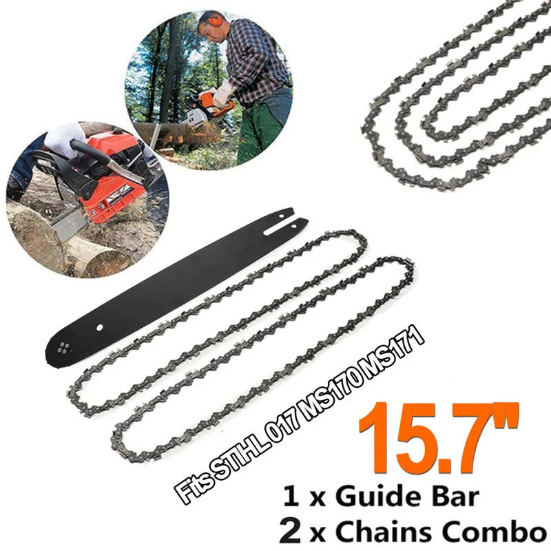 

15.7 inch Guide Bar with 2Pcs 3/8 50DL Chains for Stihl 009 010 011 012 017 MS170 MS171 MS180 Chainsaw Accessories