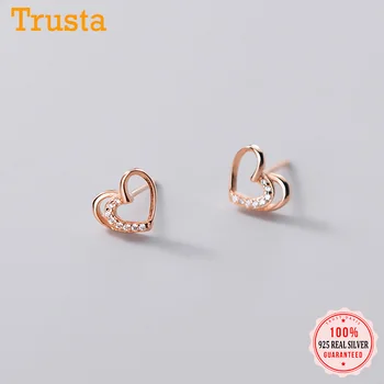 

TrustDavis Genuine 925 Sterling Silver Fashion Sweet Cute Dazzling CZ Heart Stud Earrings For Women Wedding Fine Jewelry DS980