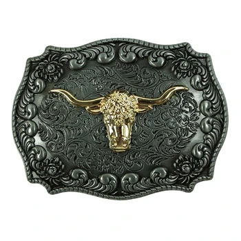 

Men's Embossed Golden Longhorn Bull Head Art Design Cowboy Style 3D Cool Belt Buckle Jeans accessory