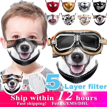 

2pcs 3-10 Age Baby Kids 3D Dog Digital Print Washable Face Mask 5-layer Meltblown Non-woven Fabirc Filter Children Mouth Mask