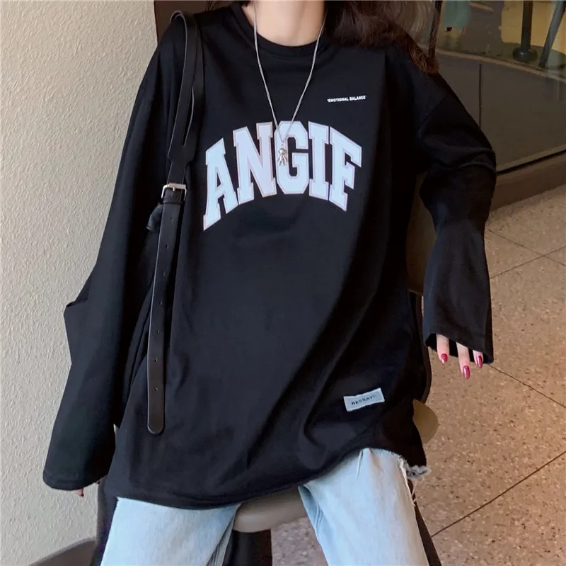 

Long Sleeve Woman Sweatshirt Oversized Hoodies Letter Print T Shirt Female Streetwear Tee Tops Korea Fashion Harajuku Clothes