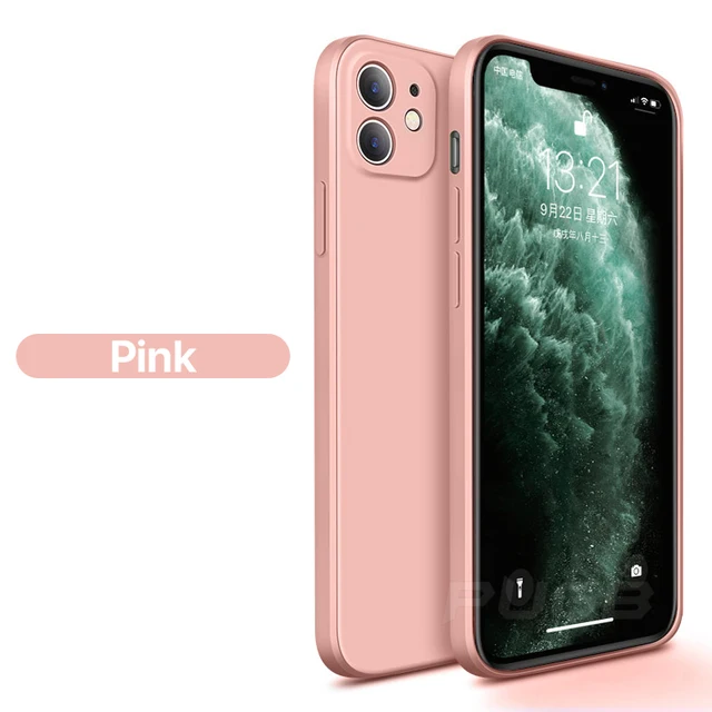 Luxury Square Frame Soft Liquid Silicone Case For iPhone 12 11 13 Pro Max Mini X Xr Xs SE 2 2020 6 6s 7 8 Plus Shockproof Cover Pink