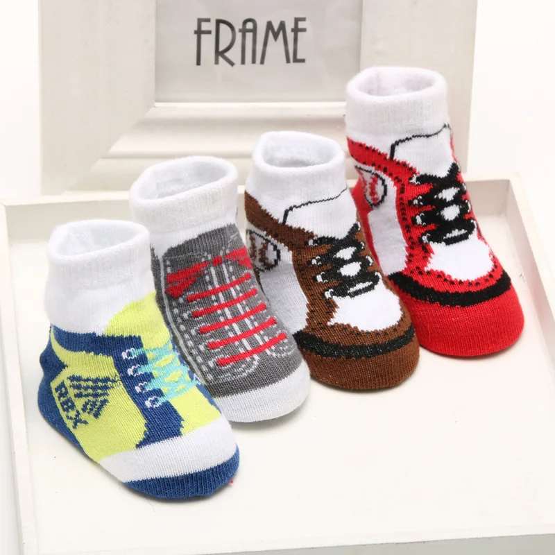 0-6 months Baby Socks Sports Style Fake Shoes Shape Full Moon Hundred Days Infant Baby Boys Girls Socks Children Socks (3)