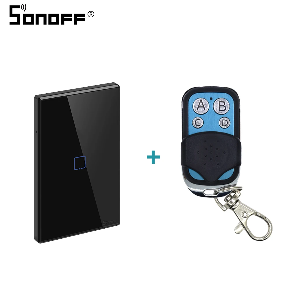 SONOFF T3 TX US 1/2/3 местный 1 позиционный сенсорный Панель умный переключатель дистанционного Управление светильник черный Стекло Wi-Fi пульт для Управление 433 МГц Поддержка Google Home IFTTT - Комплект: US 1C with Remote