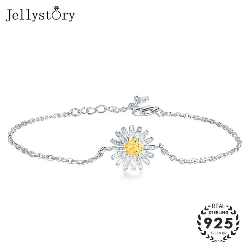 Jellystory модный серебряный 925 Ювелирный Браслет для женщин в форме цветка звенья цепи браслеты для украшения свадебные подарки