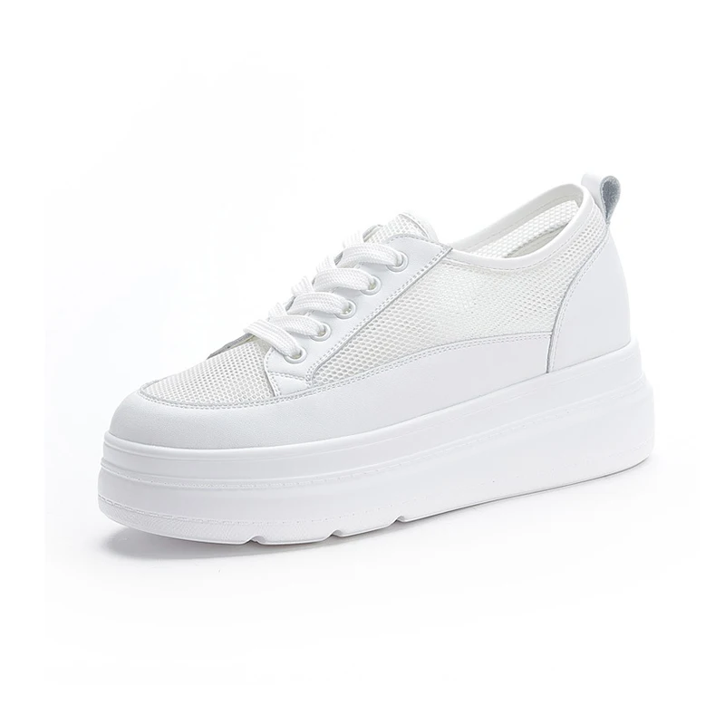 Women's Flat Platform Shoes 2021 Spring Summer Genuine Leather Casual Women White Shoes Platform Sneakers Thick Sole Ladies Shoe